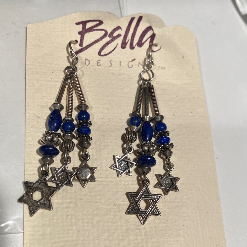 Bella Silver and Blue Star Dangle Earrings. Brand new in package and never worn.